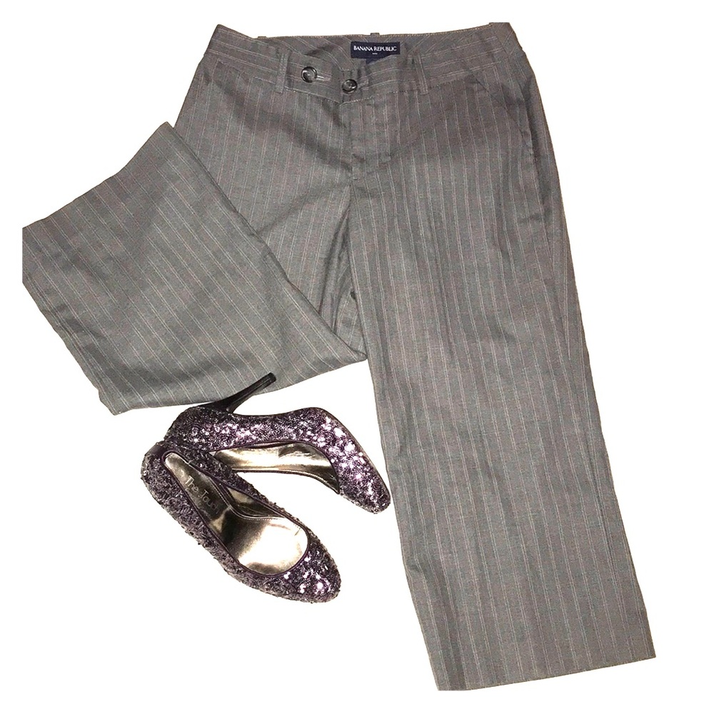 Grey and white stripped Capri pants